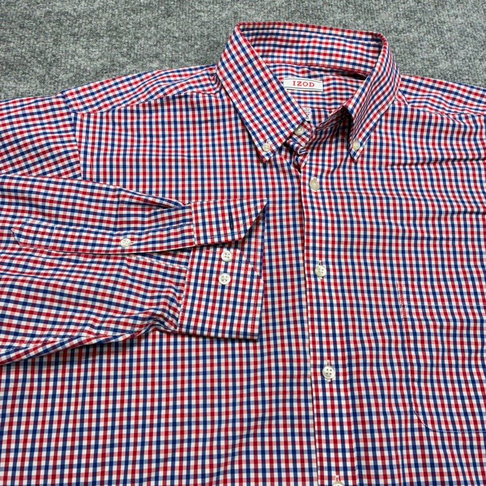 IZOD Mens Shirt Large Multi-colored Classic Fit Stretch Gingham Button-Down‎